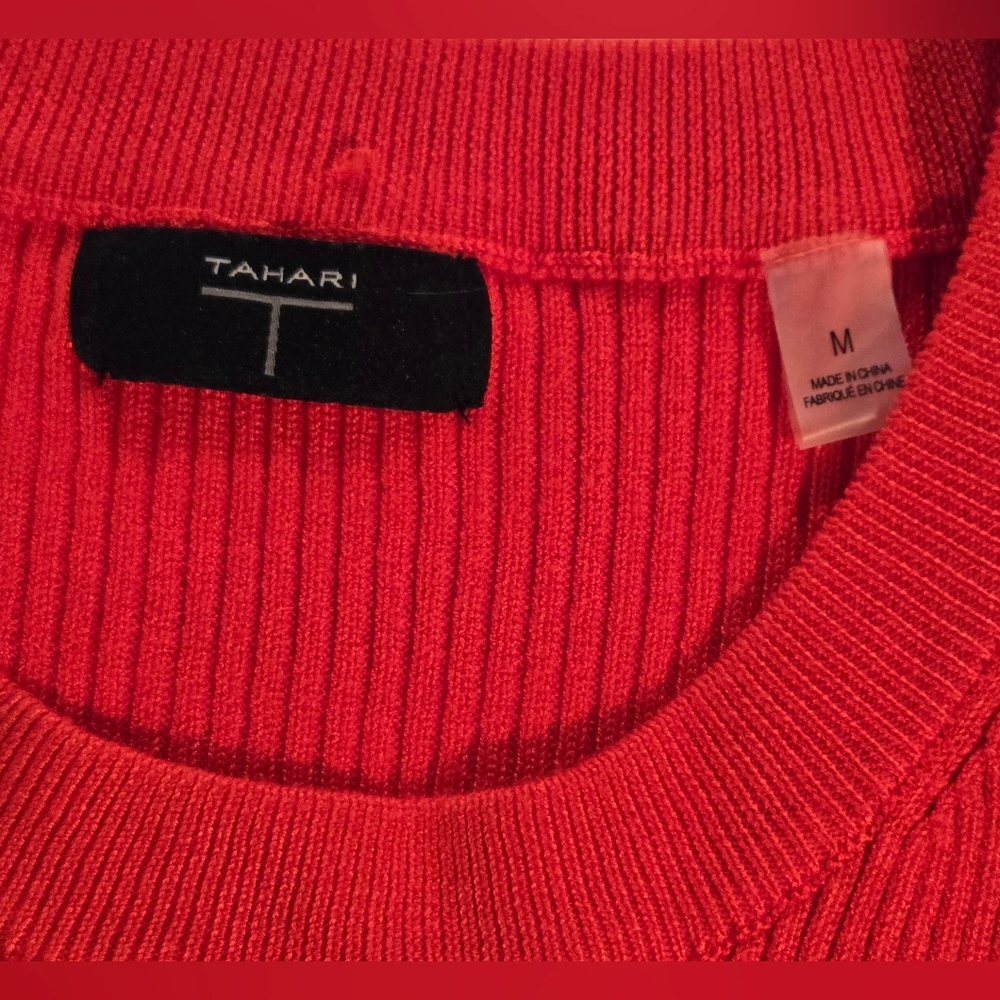 Tahari Bold Burnt Orange Crew Neck Sweater - Picture 6 of 9